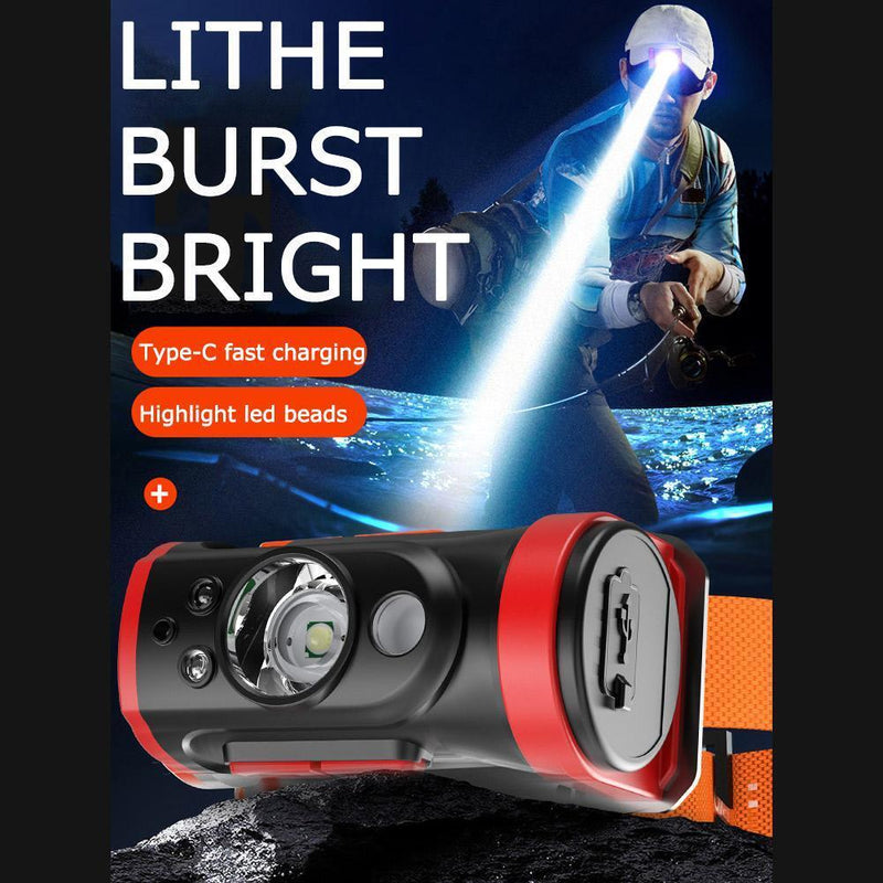 LED Headlamp Fishing Headlight Motion Sensor Camping Light (Reddish Black)