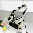 Women Flower Heart Printing Shoulder Bag Fashion Autumn Winter Plush Handbags