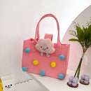Casual Felt Tote Portable Bag Kids Cartoon Top-handle Bag Pocketbook Organizer