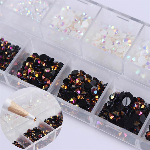 White Mixed Tips Nail Rhinestones with Dotting Pen Manicure Decoration DIY Art