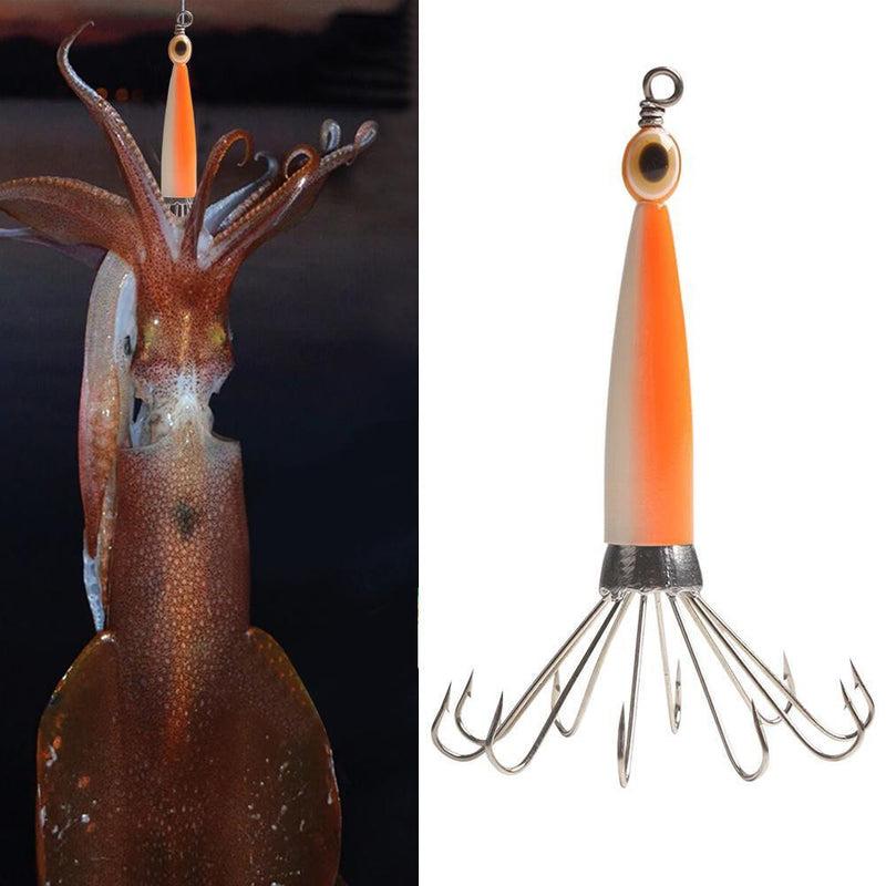 Squid Jig Fishing Lure Hook Octopus Sea Boat Hard Bait (Luminous Orange 10 Claw)