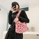 Women Leopard Plush Underarm Bags Winter Fluffy Handbags Ladies Party Clutches