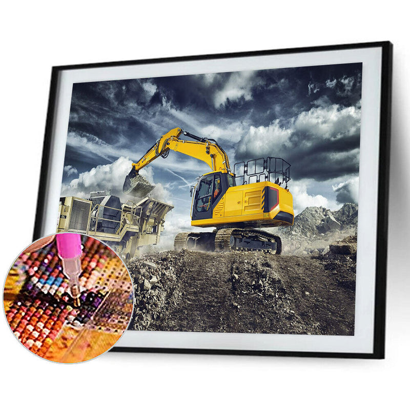 DIY Diamond Painting Kits Full Round Drill Working Excavator Home Decoration Set