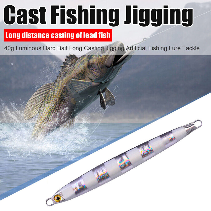40g Hard Metal Lead Casting Jig Fishing Lure Jigging Luminous Artificial Ba