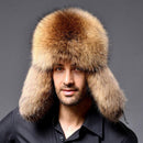 Lamb Leather with Fur Ear Flaps Men's Russian Hat Winter Trapper Hat Bomber Hat
