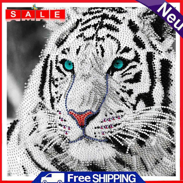 5D DIY Round Drill Diamond Painting White Tiger Kit Rhinestone Drawing Ornaments