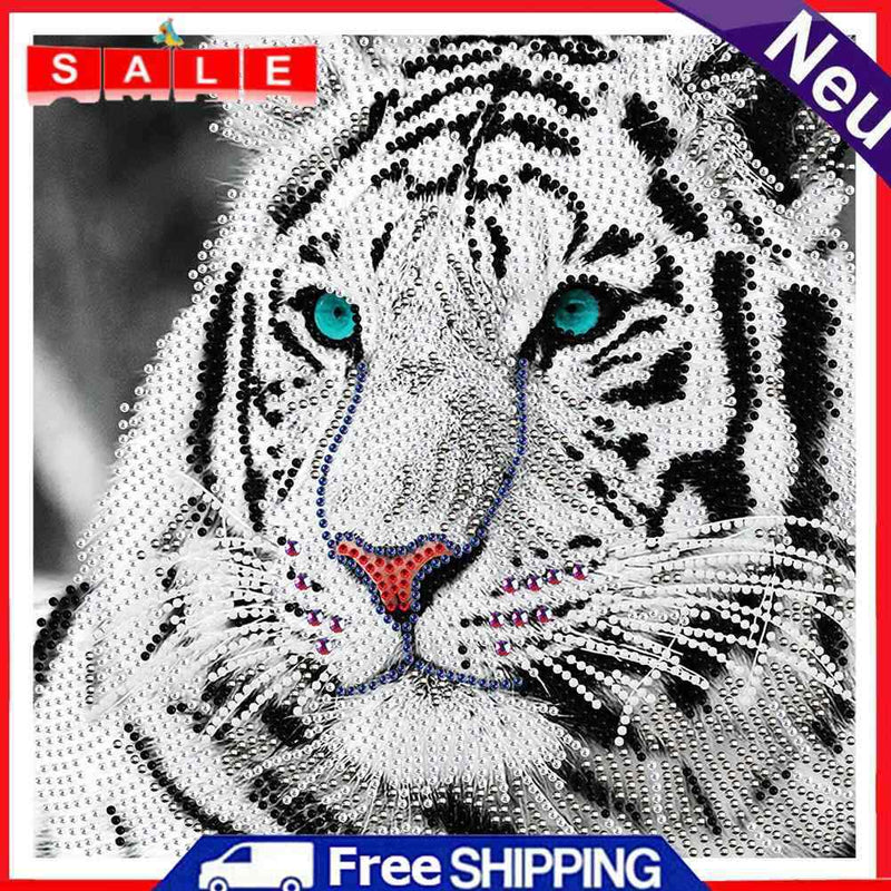 5D DIY Round Drill Diamond Painting White Tiger Kit Rhinestone Drawing Ornaments