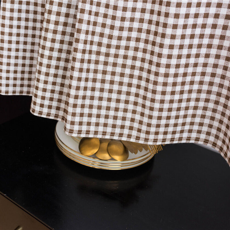 Short Curtain Shading Curtains Home Decor for Window Screen (Brown Grid)