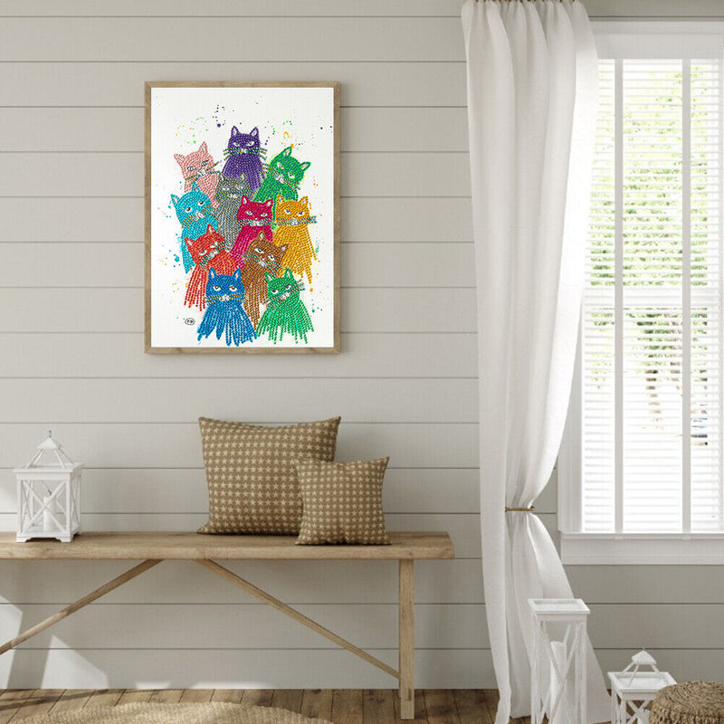 Part Special Shaped Drill Diamond Painting Colorful Cat DIY Handmade Art Gift