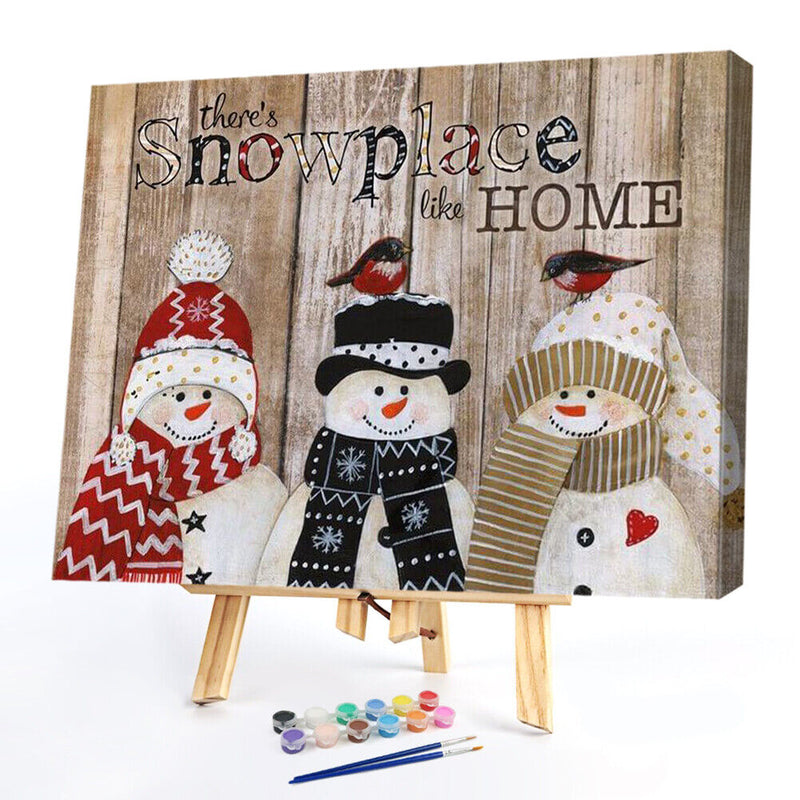 Three Snowman Oil Paint by Numbers Hand Painted Frameless Picture Home Ornament