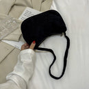 Fashion Women Corduroy Shoulder Underarm Bag Solid Color Handbags (Black)