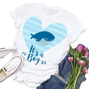 Heart-shaped Print Whale Letter Tea T-Shirt (White M)
