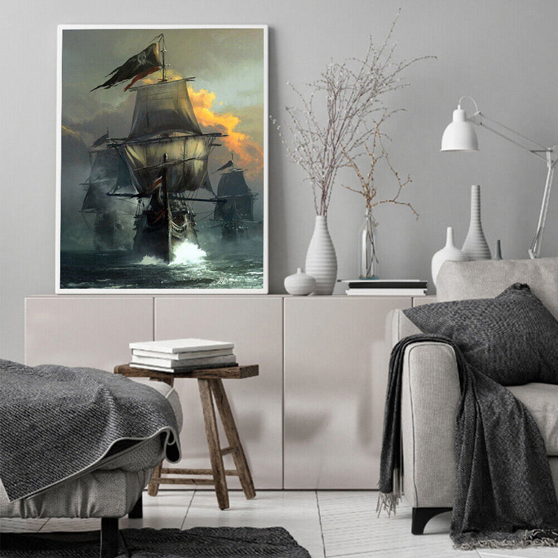 Hand Painted on Canvas DIY Sea Ship Oil Paint By Numbers Drawing Kit Ornaments