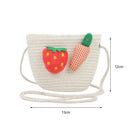 Summer Kids Girls Straw Shoulder Bag Strawberry Sun Hat Coin Purse (White)