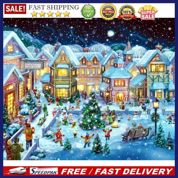 Frameless Painting By Number Christmas Snow Scene DIY Handmade Drawing On C