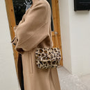 Autumn Plush Shoulder Tote Retro Women Animal Messenger Chain Bag (Leopard)