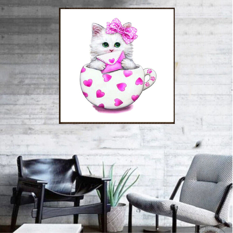Cat 5D DIY Diamond Painting Embroidery Mosaic Needlework Home Decor(Pink) Newly