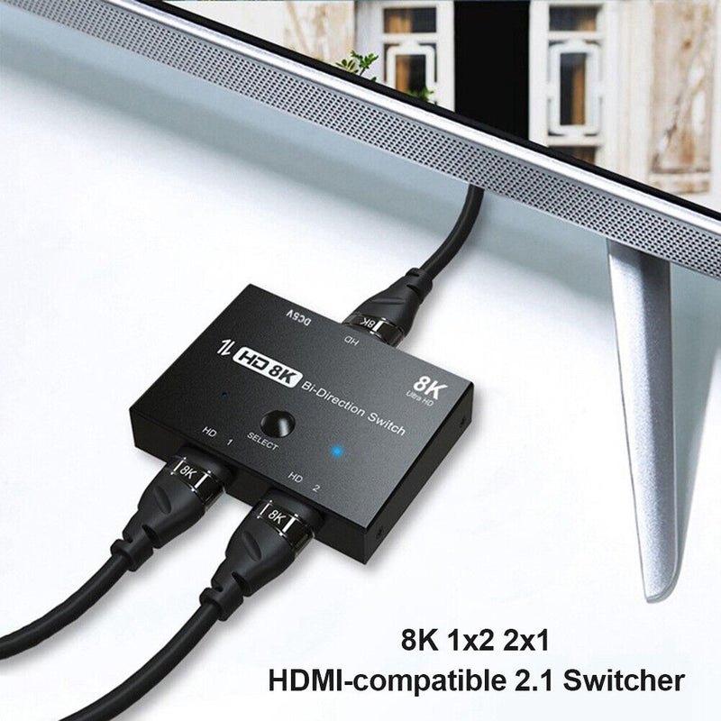 HDMI-compatible 2.1 Switcher Adapter 4K 8K 1x2 2x1 Splitter for PS4 Switch