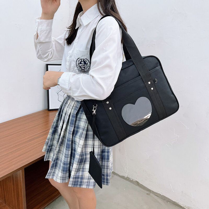 Cute Women Transparent Love Canvas Large Capacity Travel Handbag Shoulder Bags