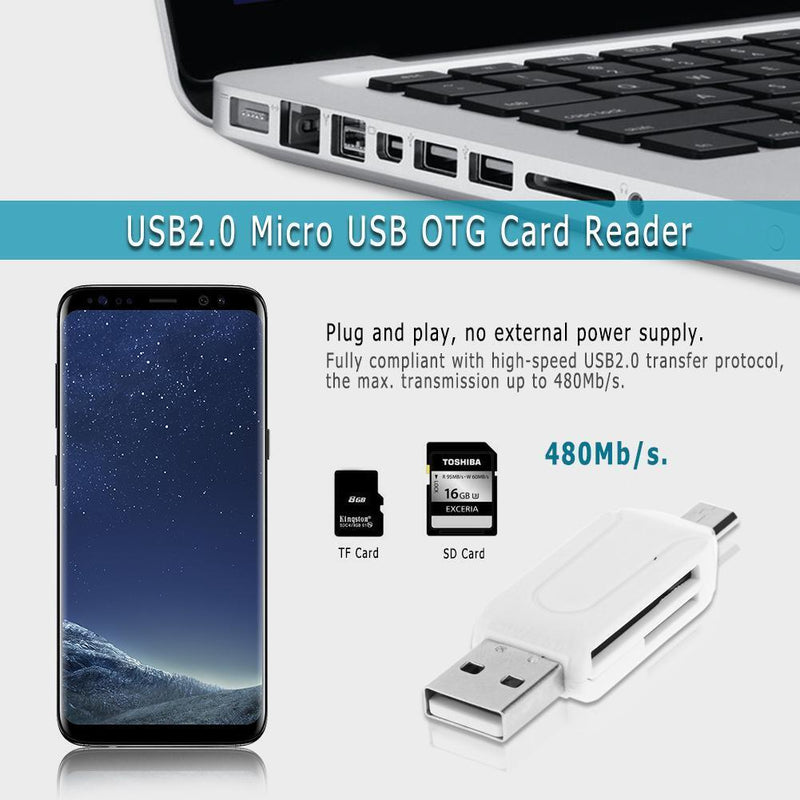 USB2.0 Micro USB OTG Card Reader for TF SD Memery Card for PC Phone (White)