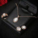 Women Moonstone Ring+Stud Earrings+Necklace Pendant Chain F5X3 Set Jewelry N0H1