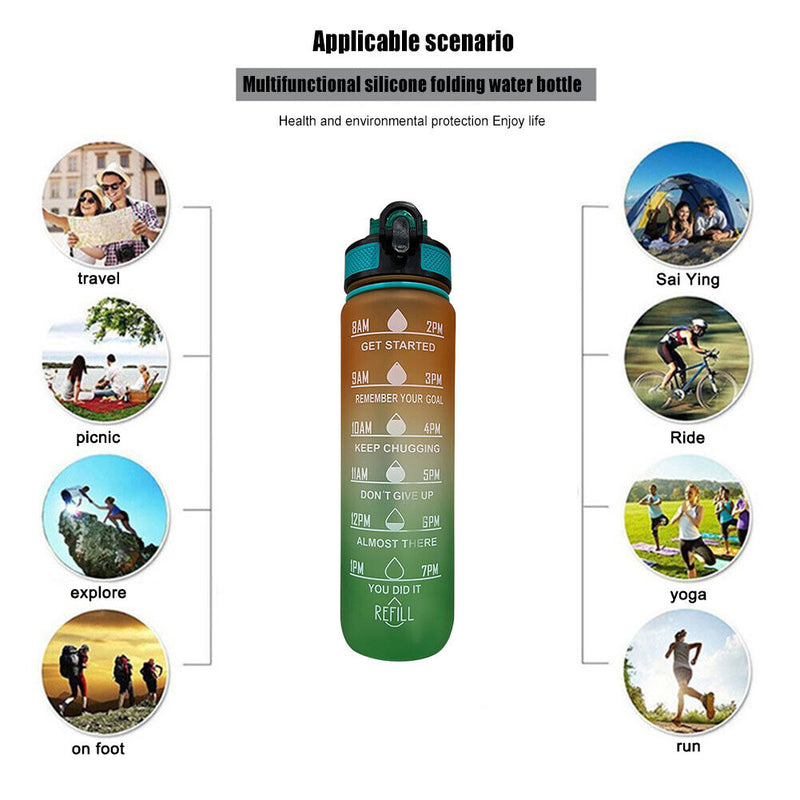 1L Sports Water Bottle with Marker Large Capacity Fitness Drink Cups (E) Newly