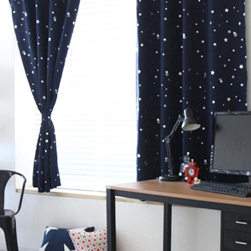 2pcs 100 X 130 cm Stars Blackout Curtain Living Room (Dark Blue)