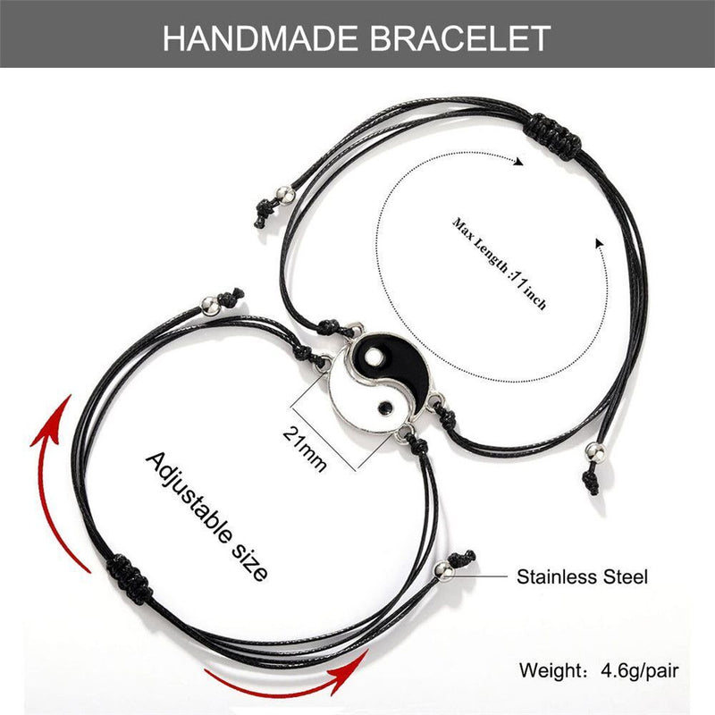 Wristband Woven Rope Couple Bracelet Tai Chi Alloy Pendant Yin Yang Charm