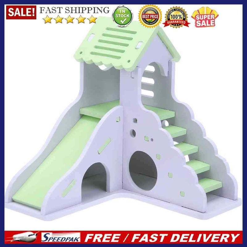 Waterproof Removable Stairs Double Layer Villa Hamster Sleeping Nest(Green)