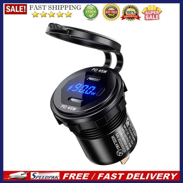 PD 45W USB 2 Ports Car Charger LED Voltmeter Quick Charge Phone Mini Adapter