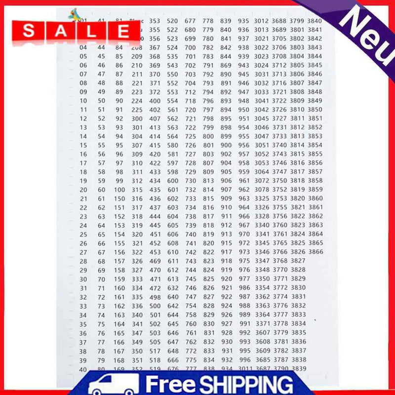 Number Label Stickers for Diamond Painting Storage Box Bottle (Black White)