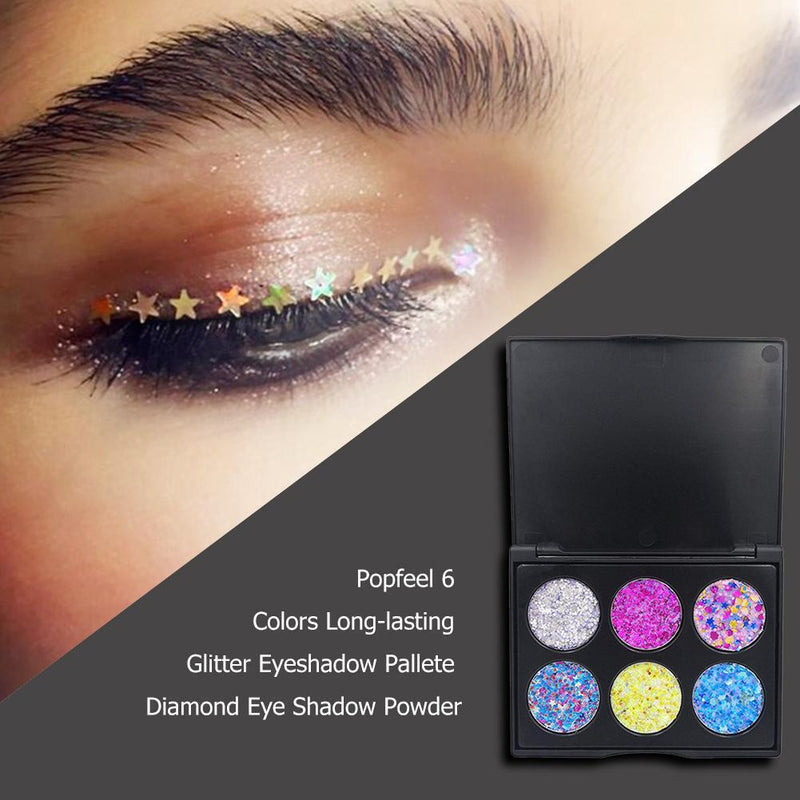 Popfeel 6 Colors Long-lasting Glitter Eyeshadow Pallete Eye Shadow (EK06)
