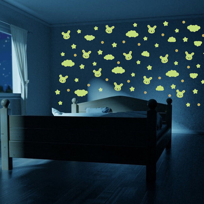 3pcs/set Luminous Rabbit Cloud Star Wall Stickers Waterproof Room Decor Decals