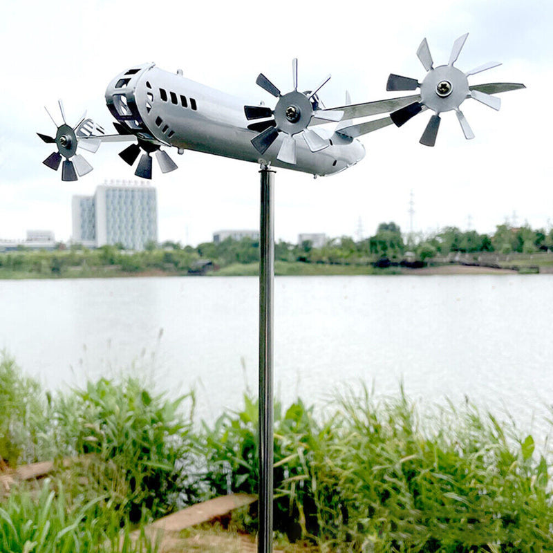 Metal Airplane Windmill Aircraft Wind Spinners Outdoor Garden Yard Decorations