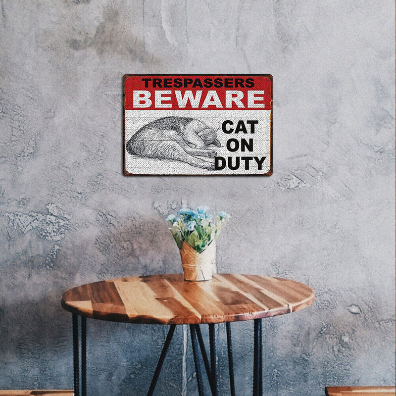 Beware Cat Retro Metal Plate Tin Sign Plaque Poster for Bar Club Cafe Arts