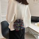 Fashion Sequins Bucket Shoulder Bag Women Chain Crossbody Drawstring Handbags
