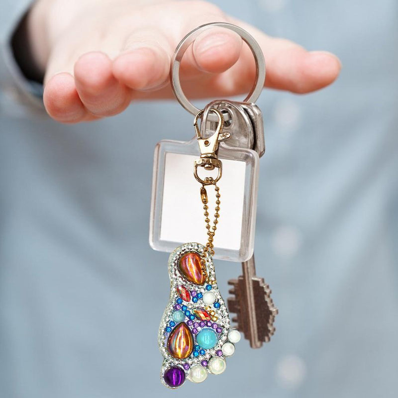 4pcs DIY Diamond Keychain Special Shaped Full Drill Feet Painting Keyring Newly