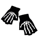 Gothic Knitted Black with White Skeleton Bones Fingerless Punk Gloves Sale L8I6