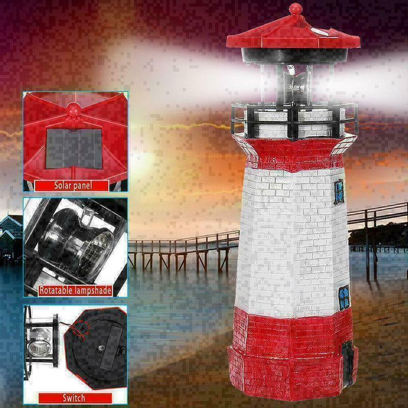 LED Solar Rotating Red Lighthouse Garden Villa Outdoor N0I1 F6T1