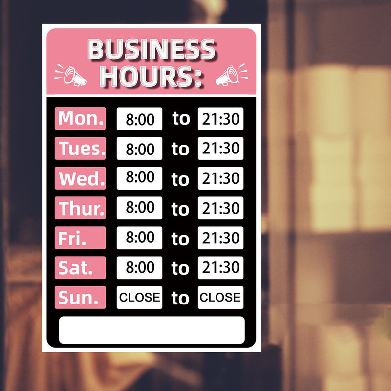 Business Hours Sign Hours of Operation Signs for Window / Door (Pink) Newly