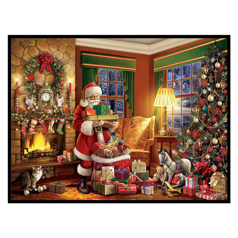 Full Cross Stitch 11CT Santa Gift Box Counted Embroidery DIY Christmas Wall Art
