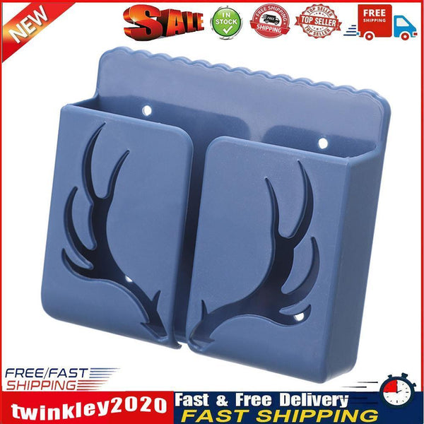 Phone Wall Mounted Holder with Plug Charging Sundries Organizer Box (Blue) Newly