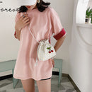 Women Drawstring Shoulder Bag Daisy Print Pocket Girl Beach Travel Crossbody Bag