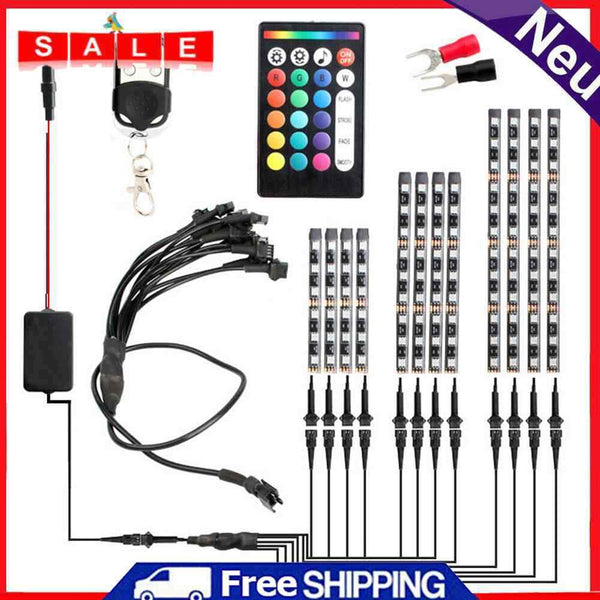 12pcs/set Motorcycle RGB LED Strip Kit RF Remote Control Underglow Lights Bar