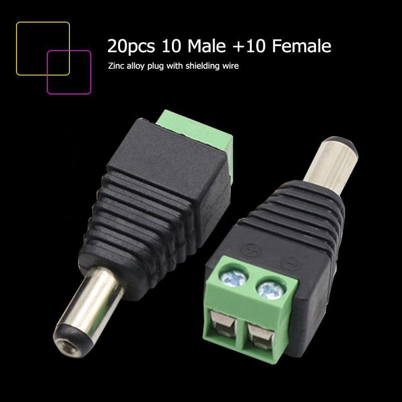 20pcs Female Male DC Power Plug Adapter Connector 2.1x5.5mm Weld-free Converters