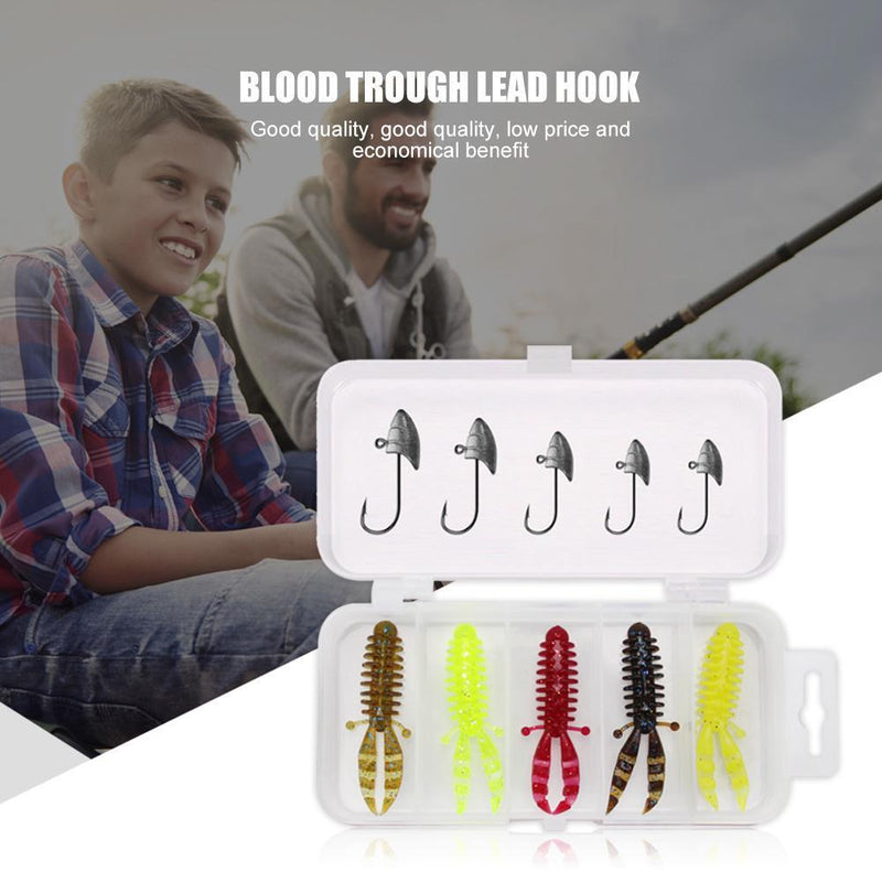 Sharp Blood Slot  Head Soft Lure+Fishing Hook with Barbed Hook Suit