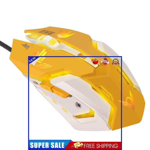 Computer Mouse, USB Wired 6 Buttons 2400dpi Optical Gaming Mice (Yellow)
