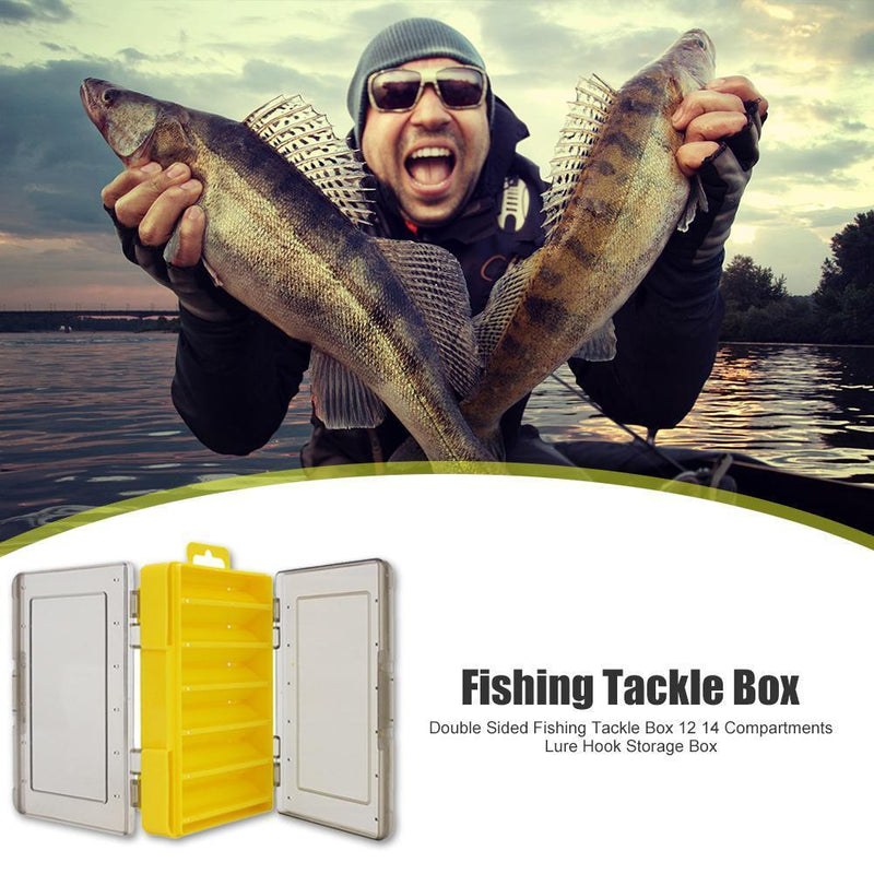 Double Sided Fishing Tackle Box 12 Compartments Bait Lure Hook Box (Yellow)