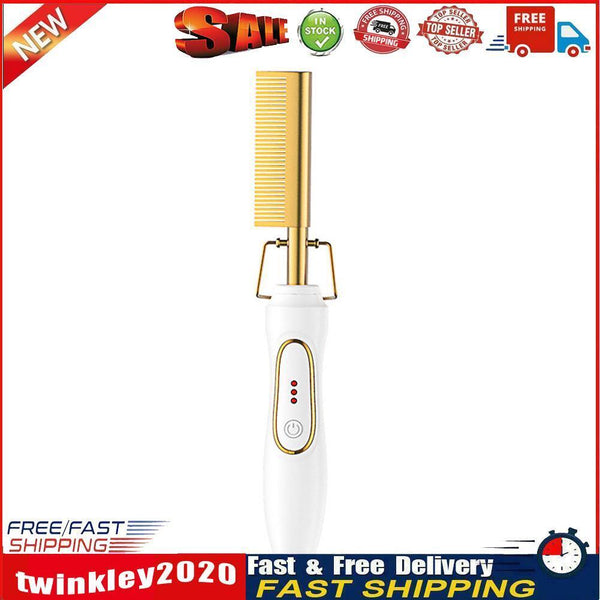 2 in 1 Hair Straightener Curler Electric Heating Comb Flat Iron (White US) Newly