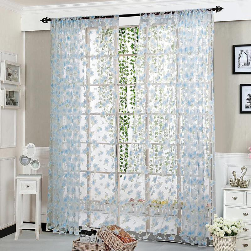 2pcs Curtain Living Room Bedroom Home Door Window Curtain (Light Blue)
